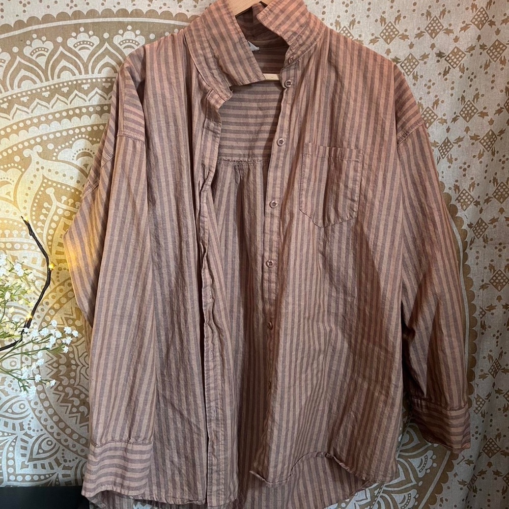Cotton On brown colored striped Dad Shirt size xs
